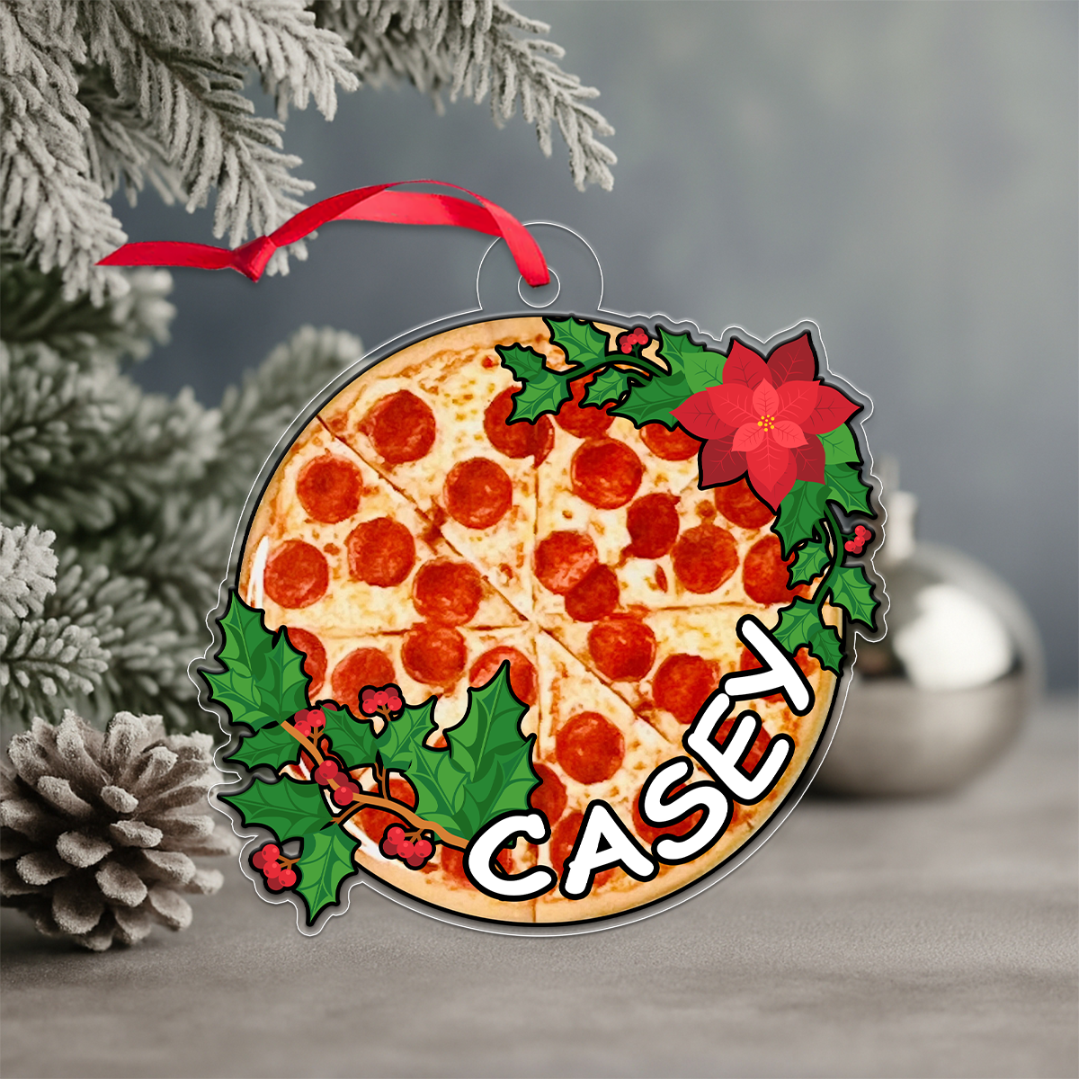 Custom Name Pizza Xmas Acrylic Ornament Christmas Gift