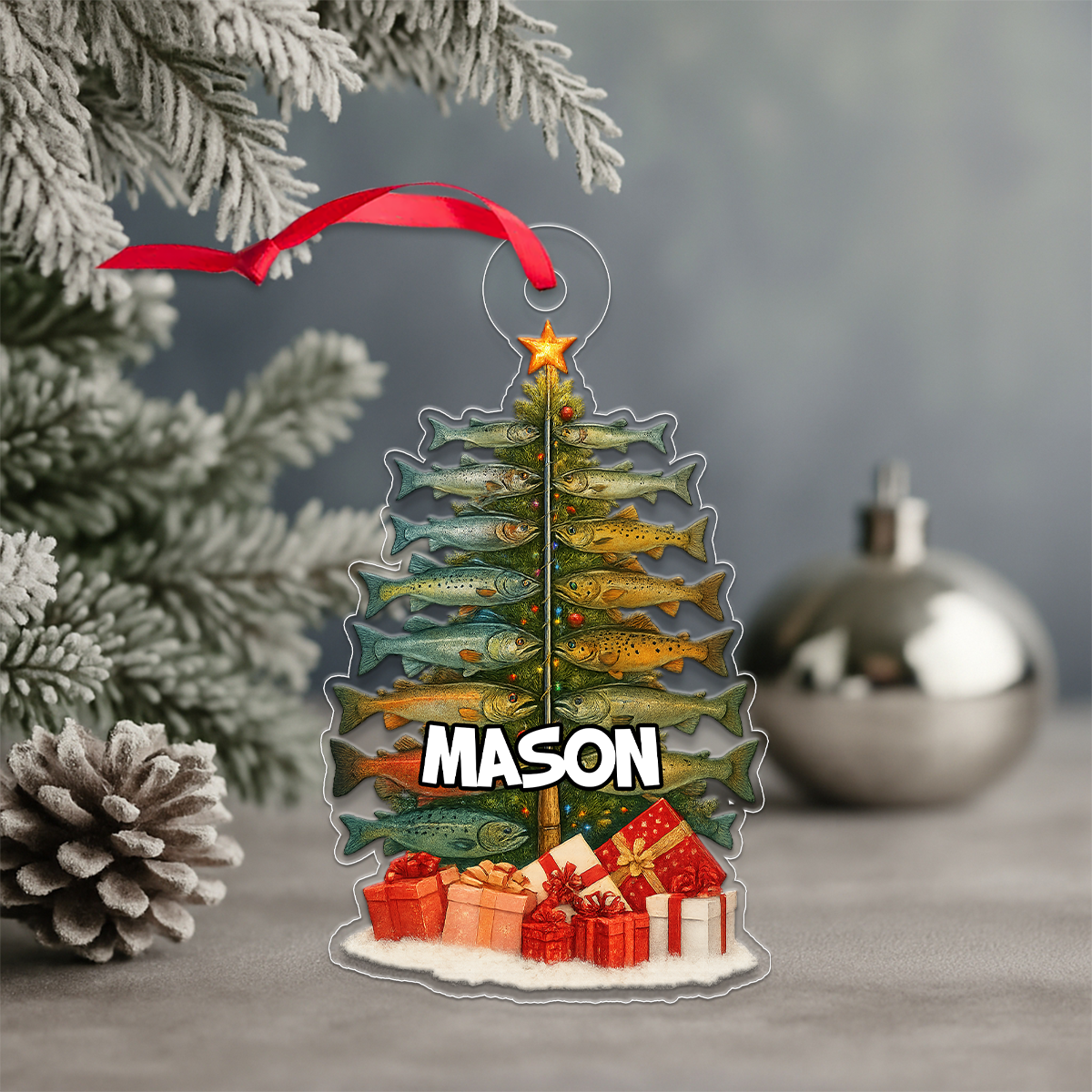 Custom Name Fishing Xmas Acrylic Ornament Christmas Gift