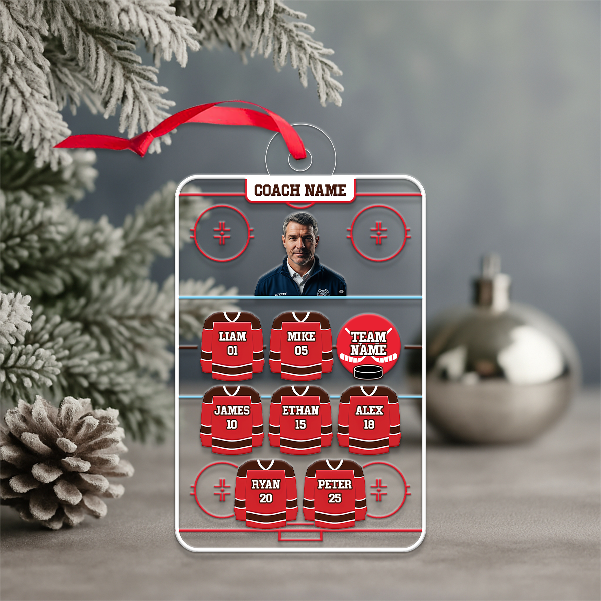 Custom Name Hockey Team Coach Acrylic Ornament Christmas Gift