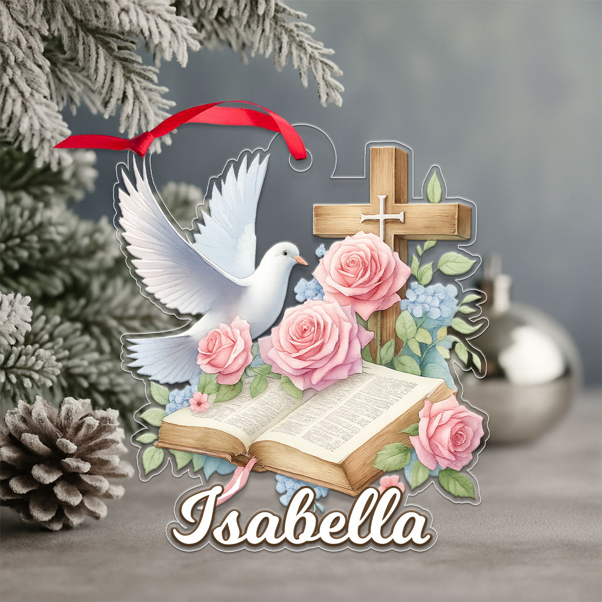 Custom Name Holly Bible Acrylic Ornament Christmas Gift