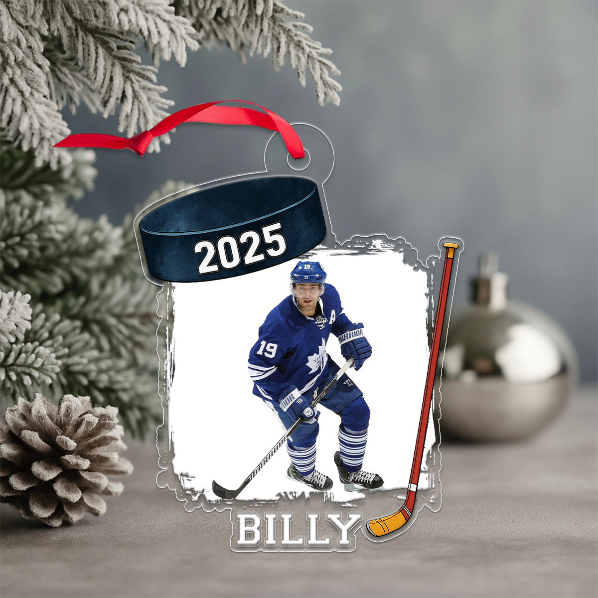 Custom Photo Hockey Player Xmas Acrylic Ornament Christmas Gift