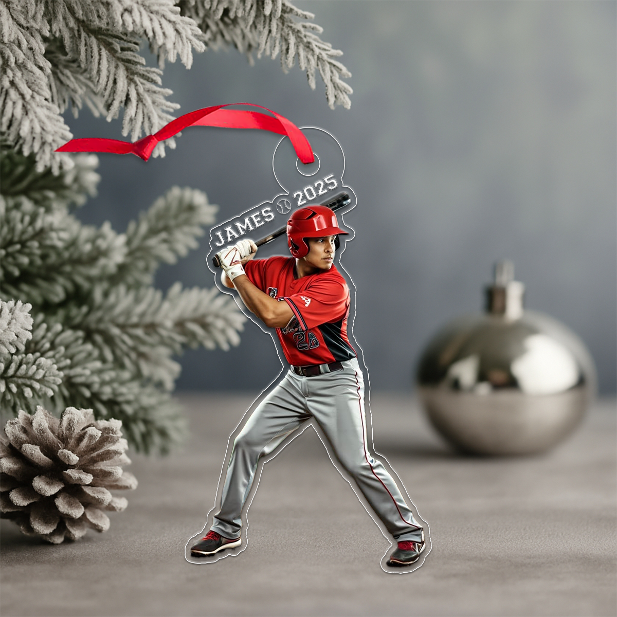Custom Photo And Name Baseball Xmas Acrylic Ornament Christmas Gift