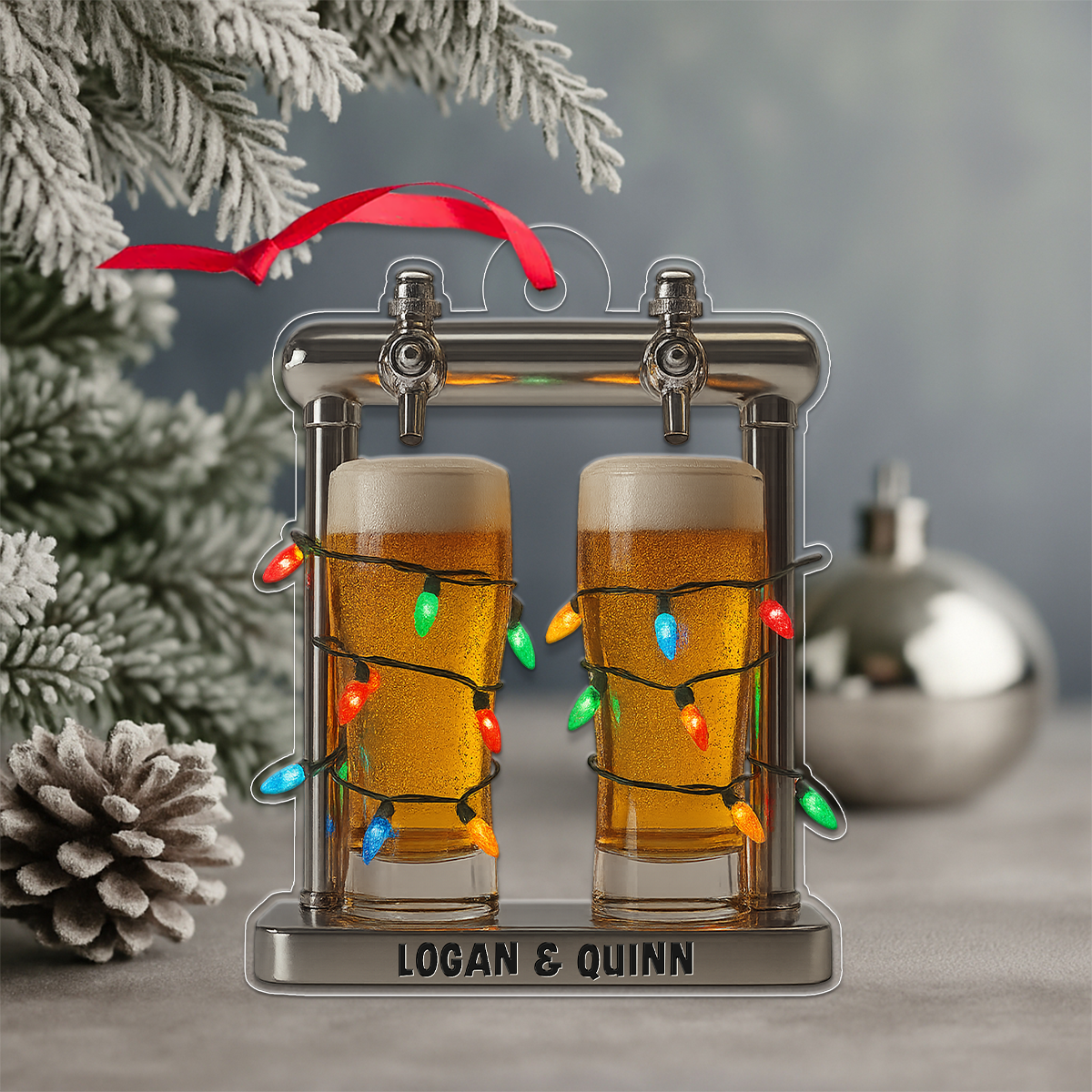 Custom Name Beer Friendship Acrylic Ornament Christmas Gift