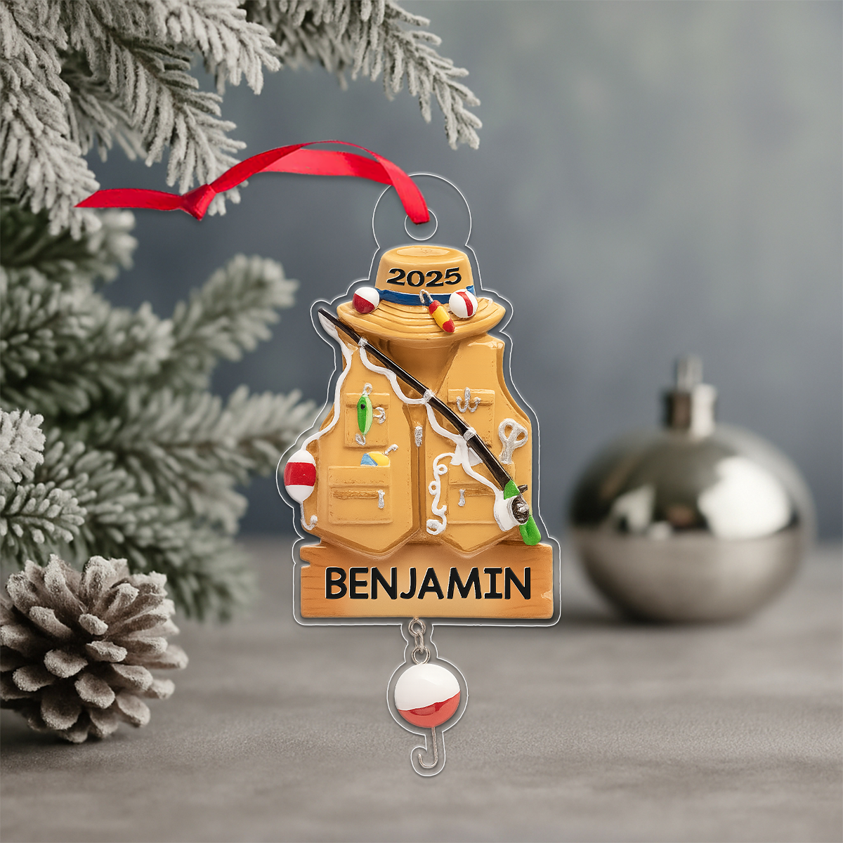 Custom Name Fishing Christmas Acrylic Ornament Christmas Gift