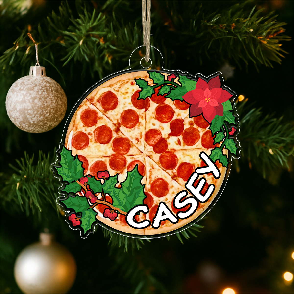 Custom Name Pizza Xmas Acrylic Ornament Christmas Gift