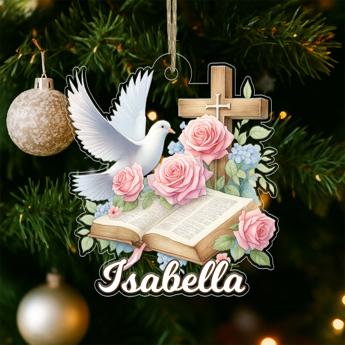 Custom Name Holly Bible Acrylic Ornament Christmas Gift