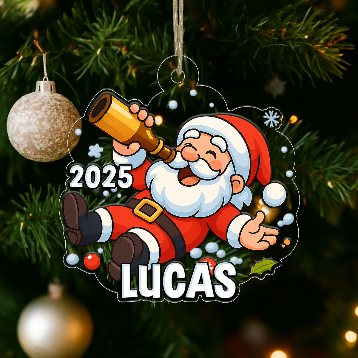 Custom Name Beer Santa Claus Acrylic Ornament Christmas Gift