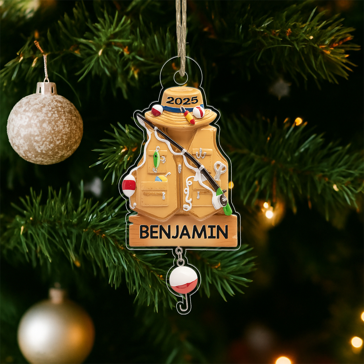 Custom Name Fishing Christmas Acrylic Ornament Christmas Gift