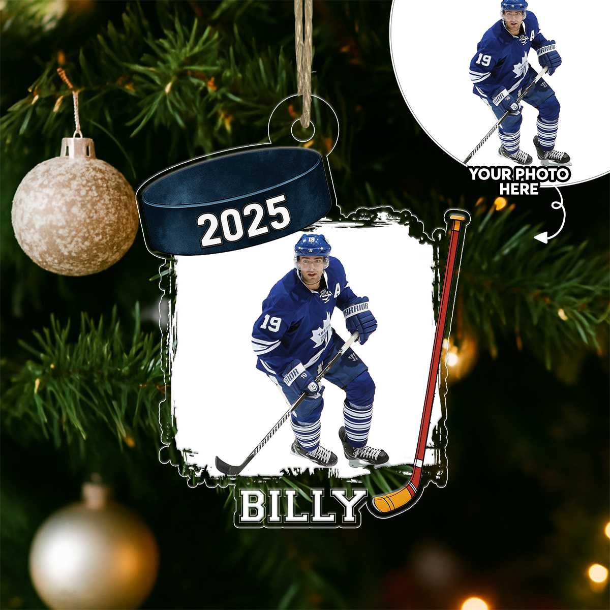 Custom Photo Hockey Player Xmas Acrylic Ornament Christmas Gift