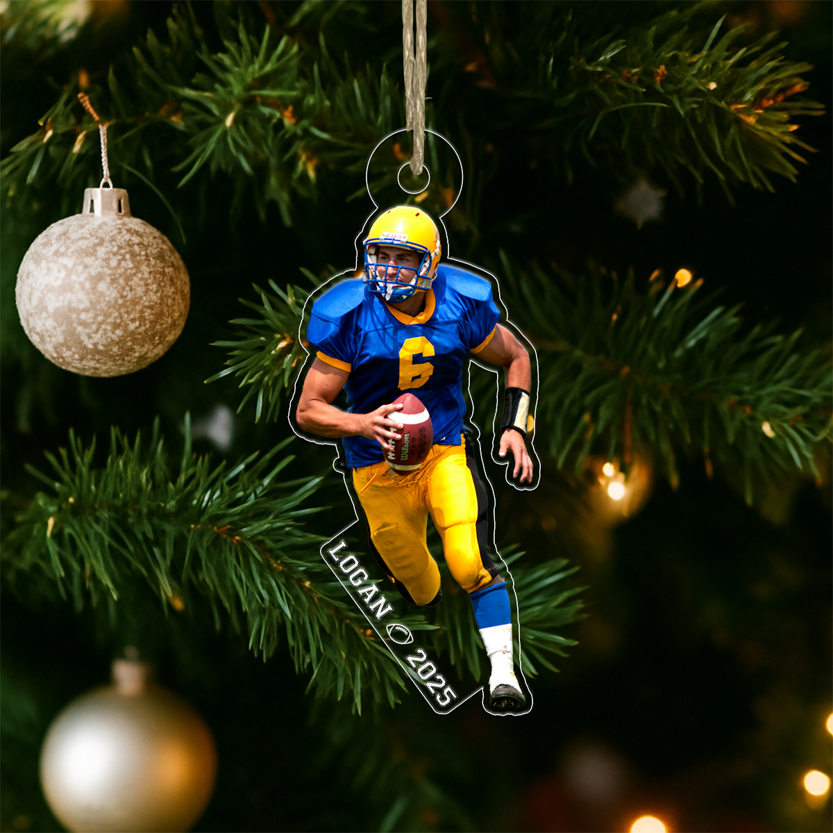 Custom Photo Football Player With Name And Number Acrylic Ornament Christmas Gift