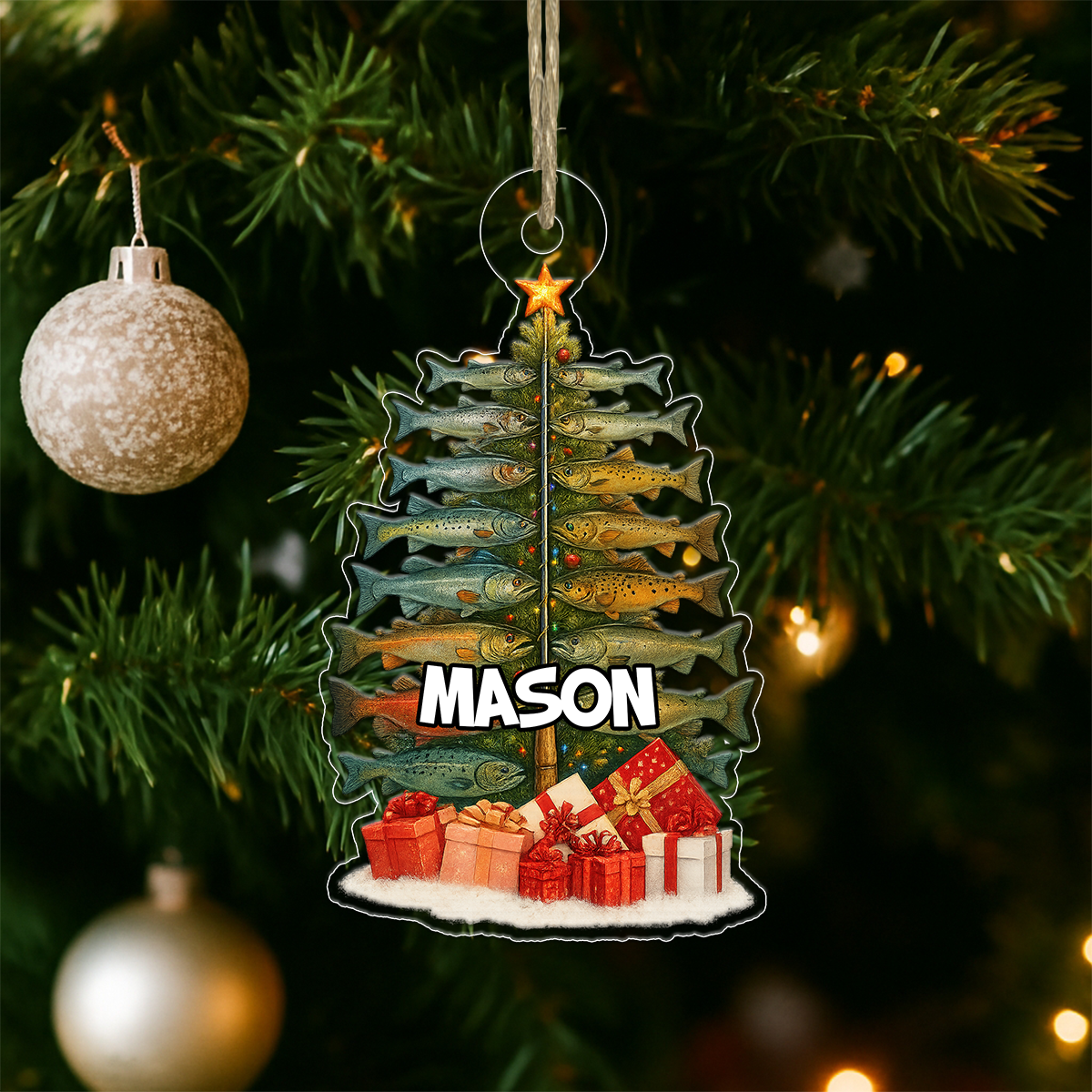 Custom Name Fishing Xmas Acrylic Ornament Christmas Gift