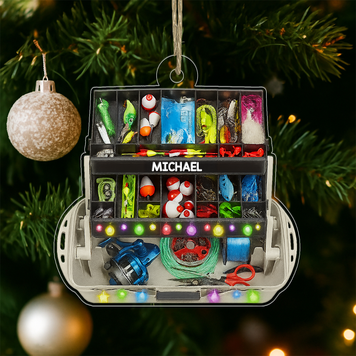 Custom Name Tray Fishing Tackle Box Acrylic Ornament Christmas Gift