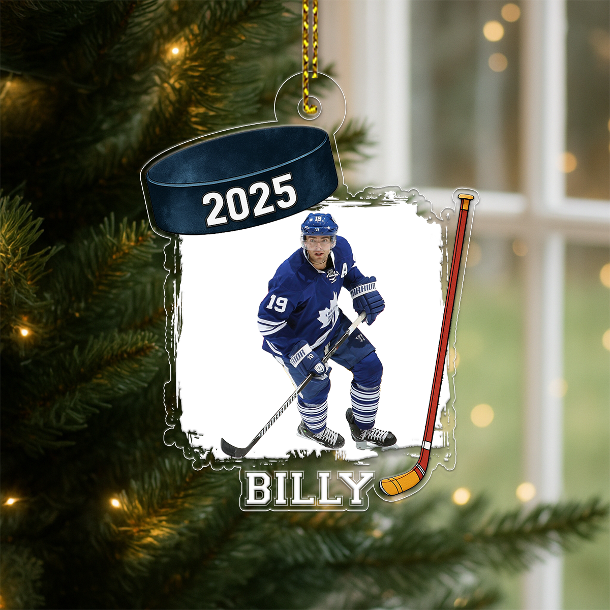 Custom Photo Hockey Player Xmas Acrylic Ornament Christmas Gift
