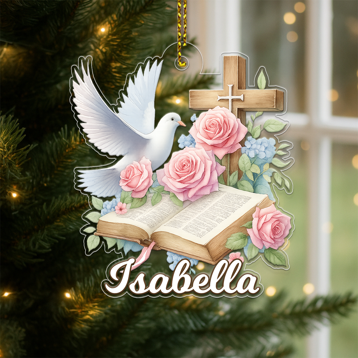 Custom Name Holly Bible Acrylic Ornament Christmas Gift