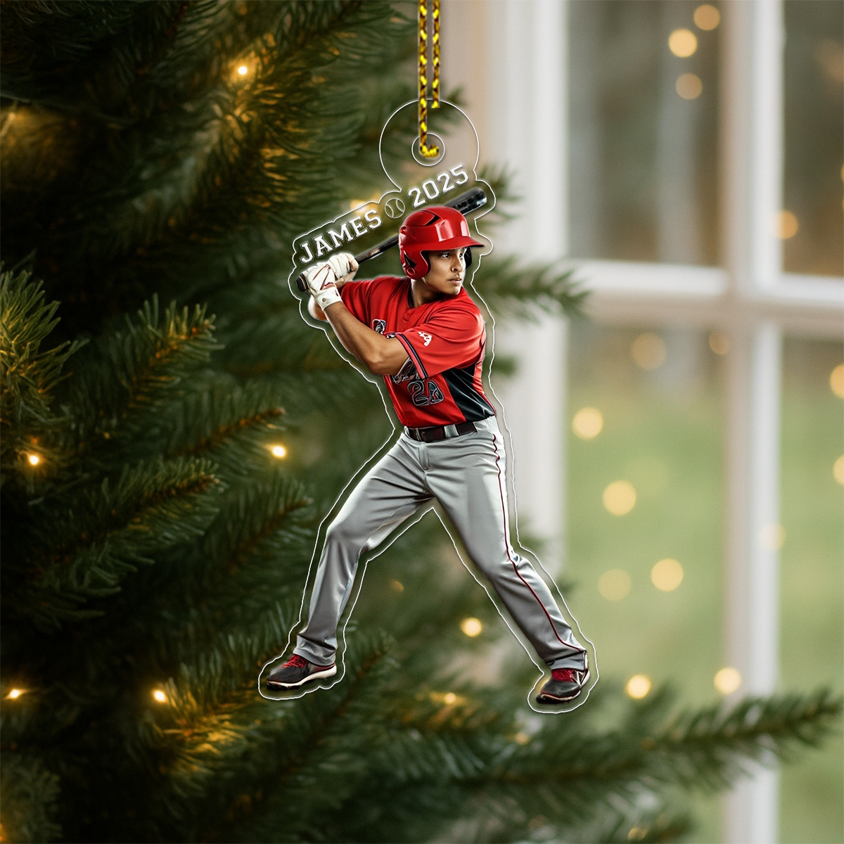 Custom Photo And Name Baseball Xmas Acrylic Ornament Christmas Gift