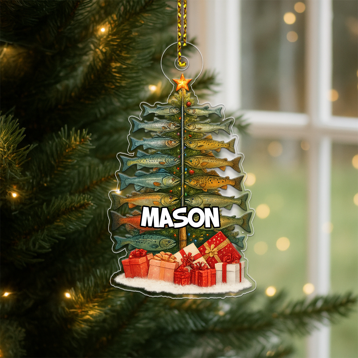 Custom Name Fishing Xmas Acrylic Ornament Christmas Gift