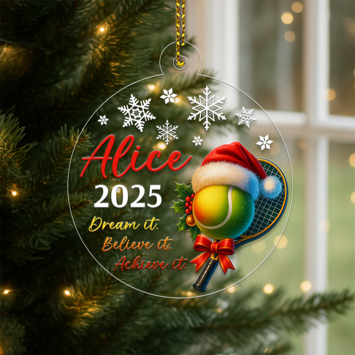 Custom Name Tennis Dream It Quote Acrylic Ornament Christmas Gift