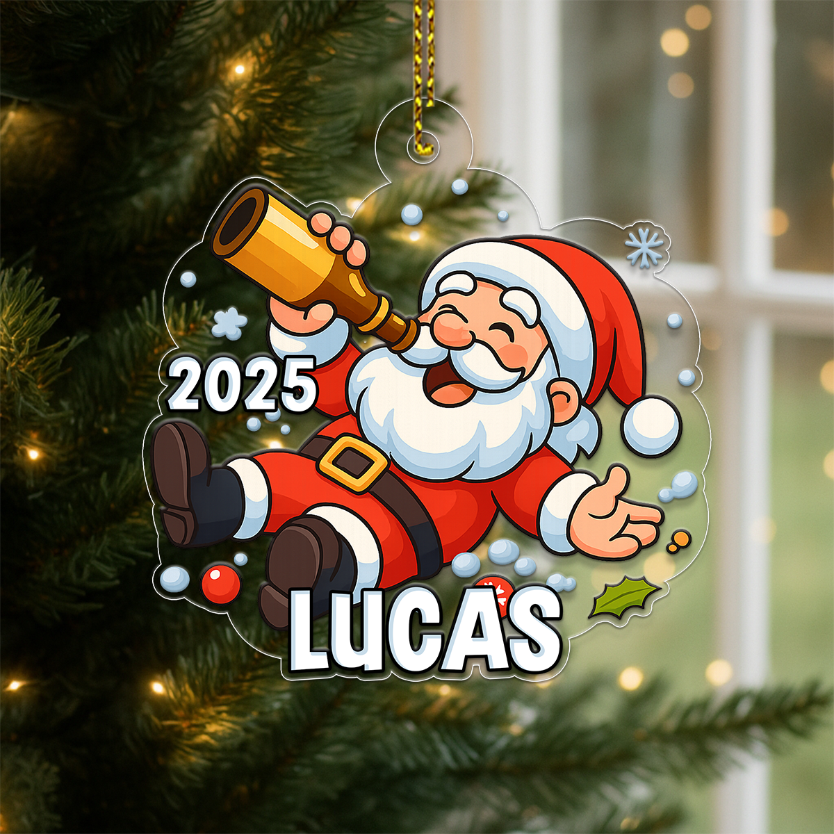 Custom Name Beer Santa Claus Acrylic Ornament Christmas Gift