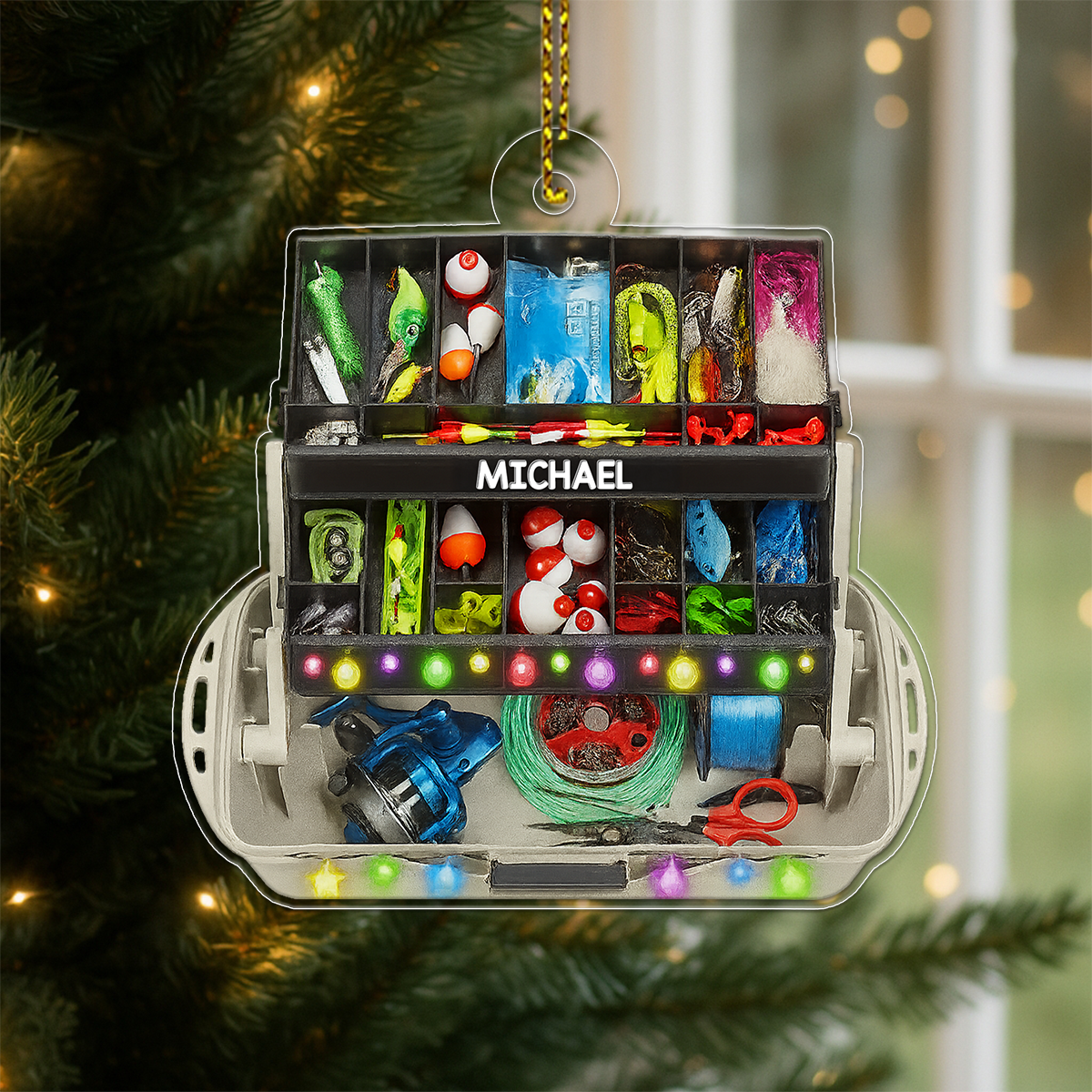 Custom Name Tray Fishing Tackle Box Acrylic Ornament Christmas Gift