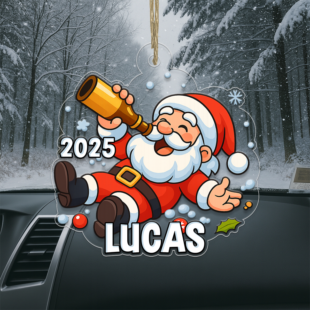 Custom Name Beer Santa Claus Acrylic Ornament Christmas Gift