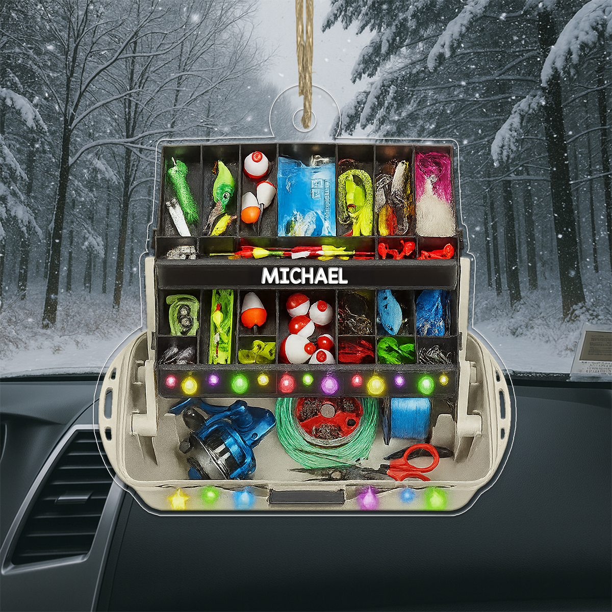 Custom Name Tray Fishing Tackle Box Acrylic Ornament Christmas Gift