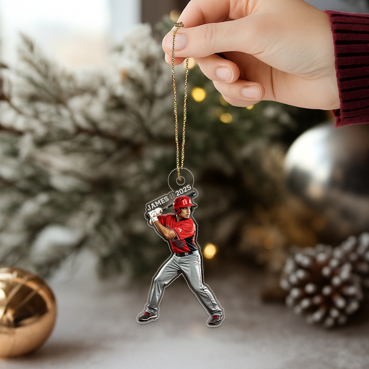 Custom Photo And Name Baseball Xmas Acrylic Ornament Christmas Gift