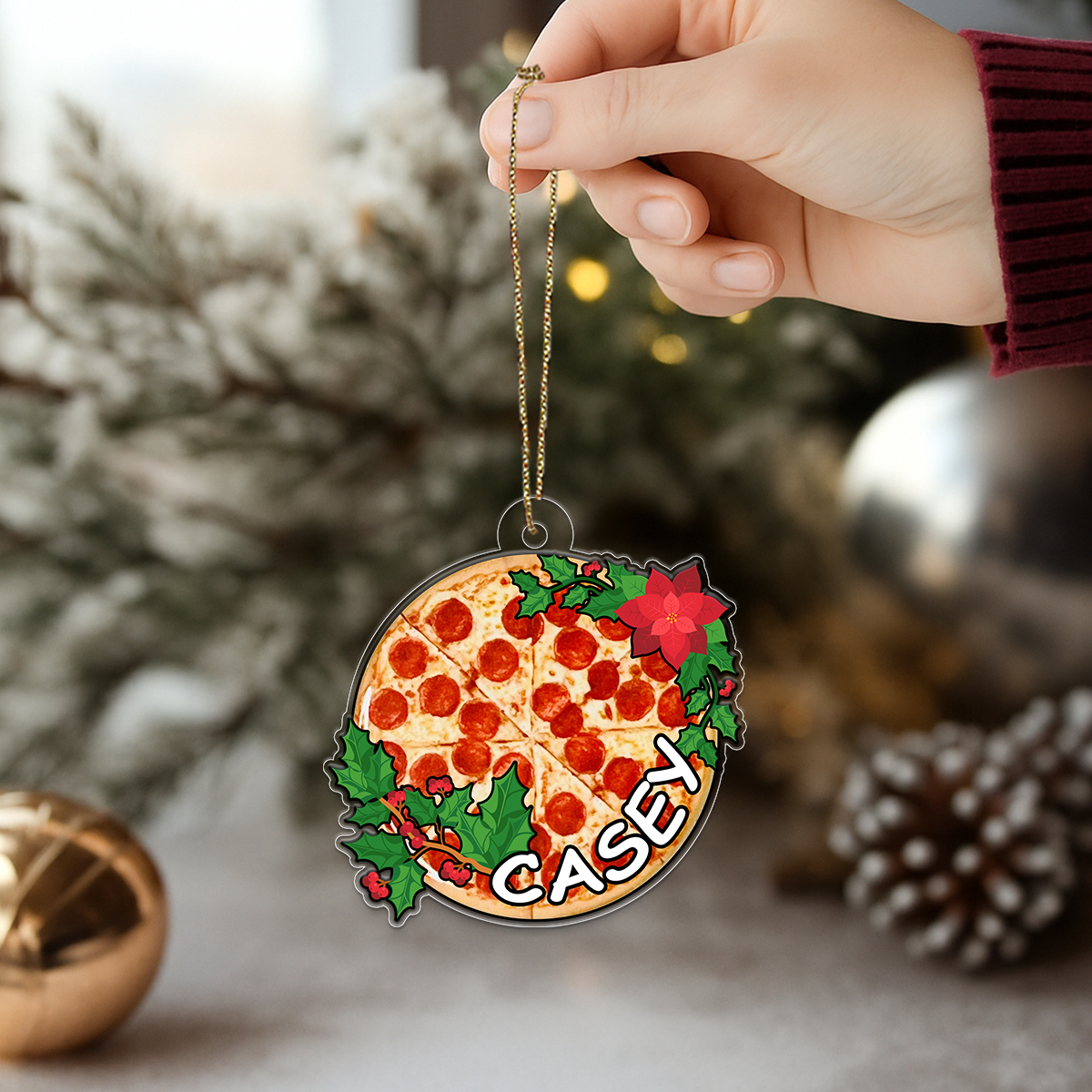 Custom Name Pizza Xmas Acrylic Ornament Christmas Gift