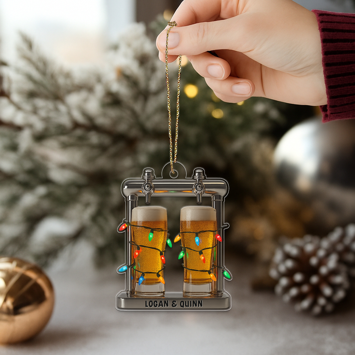 Custom Name Beer Friendship Acrylic Ornament Christmas Gift