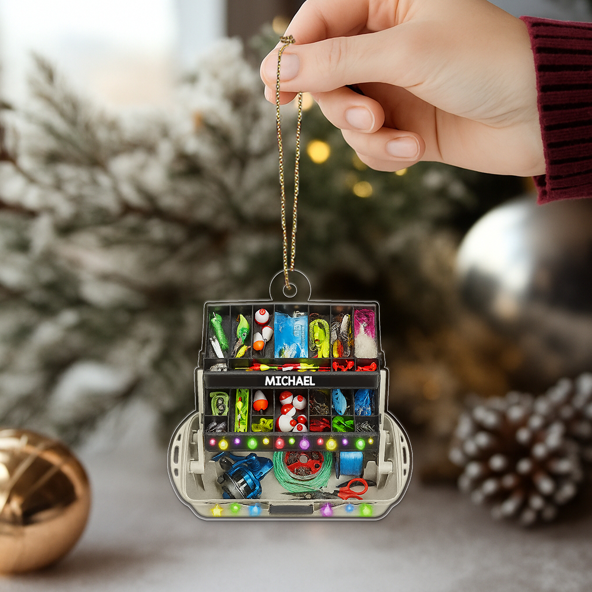 Custom Name Tray Fishing Tackle Box Acrylic Ornament Christmas Gift