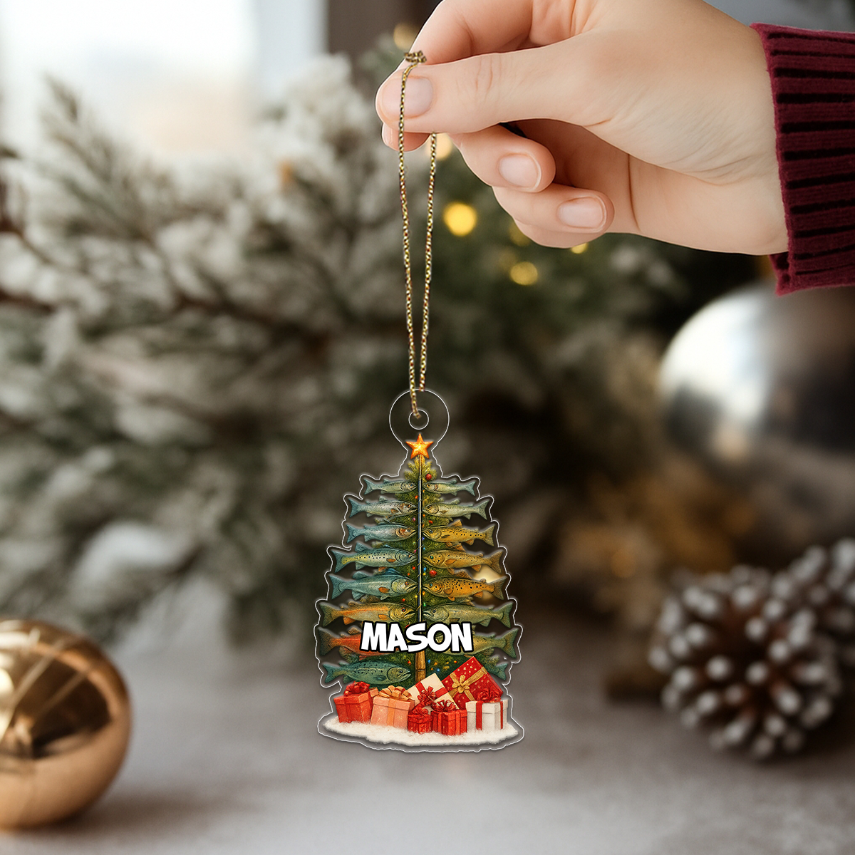Custom Name Fishing Xmas Acrylic Ornament Christmas Gift