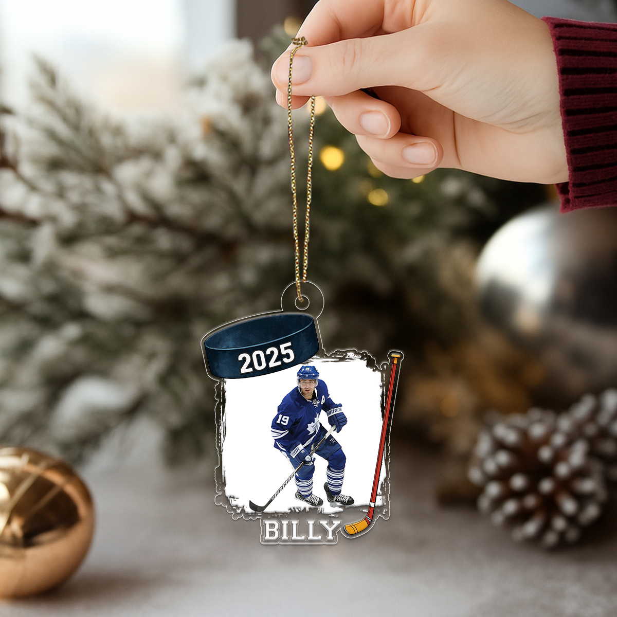 Custom Photo Hockey Player Xmas Acrylic Ornament Christmas Gift