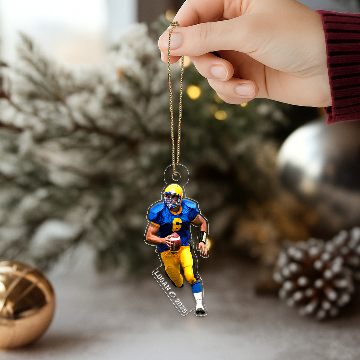 Custom Photo Football Player With Name And Number Acrylic Ornament Christmas Gift