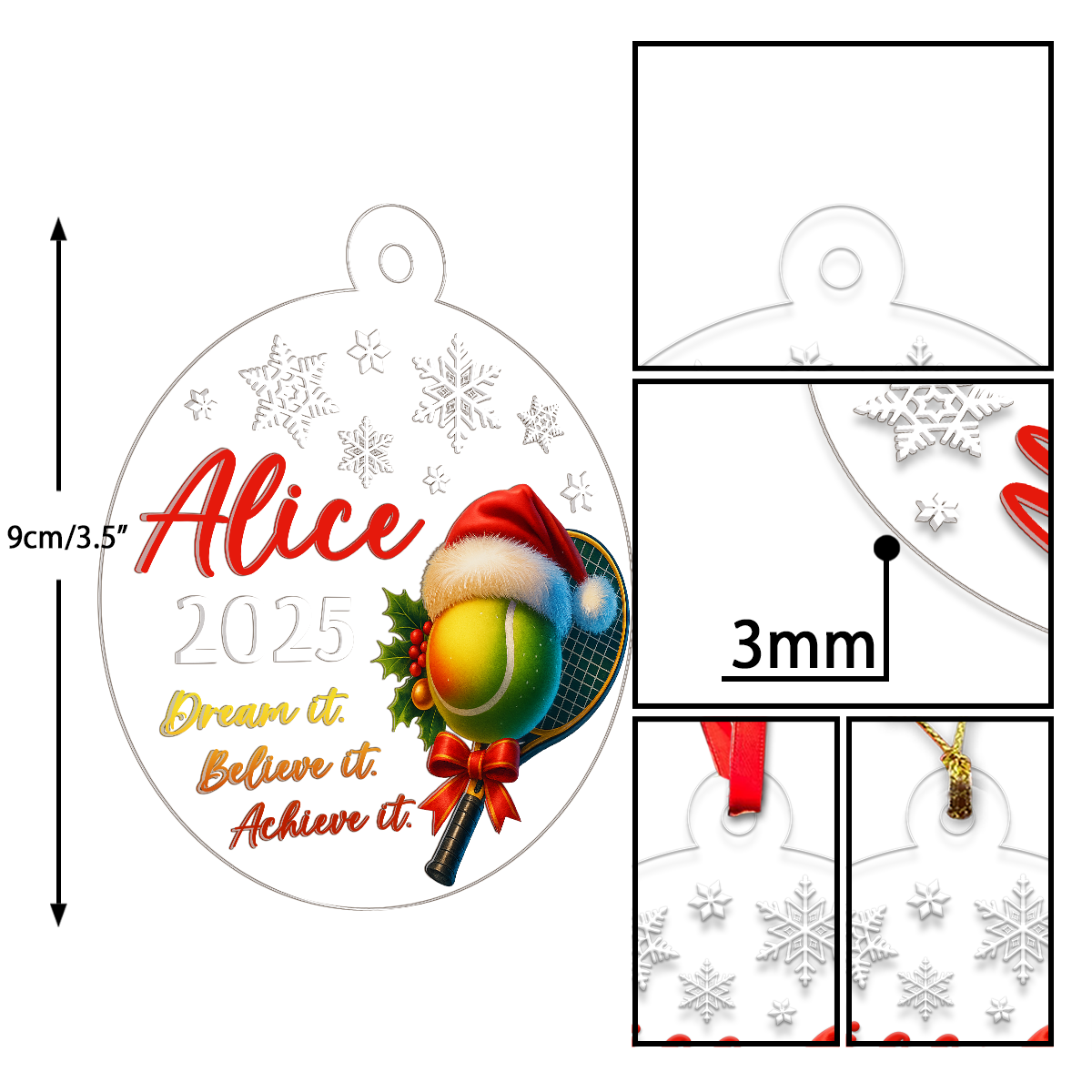 Custom Name Tennis Dream It Quote Acrylic Ornament Christmas Gift