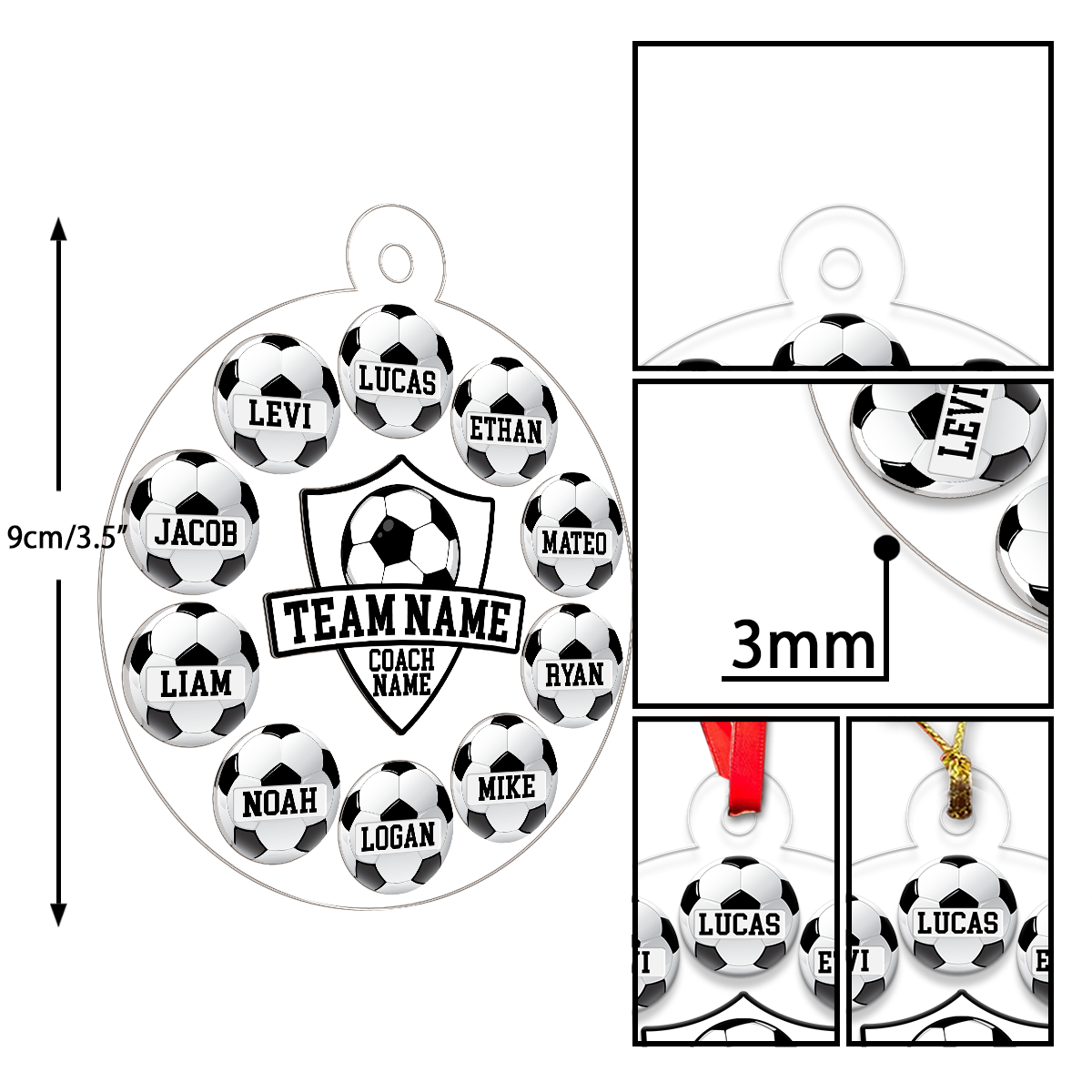 Custom Name Soccer Team Chritsmas Acrylic Ornament Christmas Gift