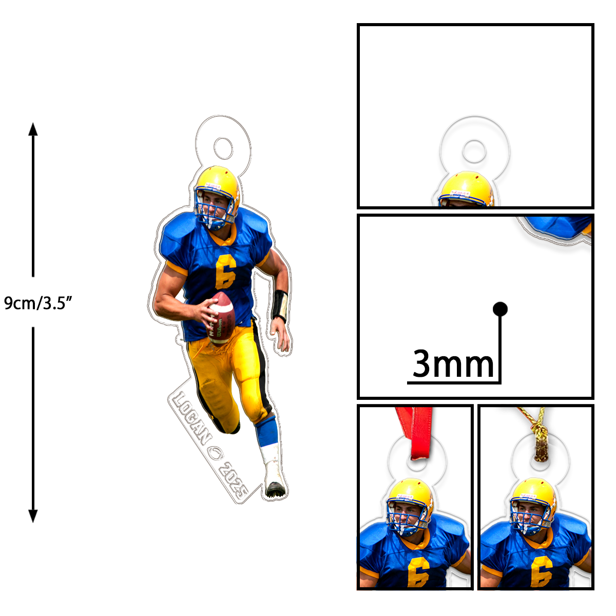 Custom Photo Football Player With Name And Number Acrylic Ornament Christmas Gift