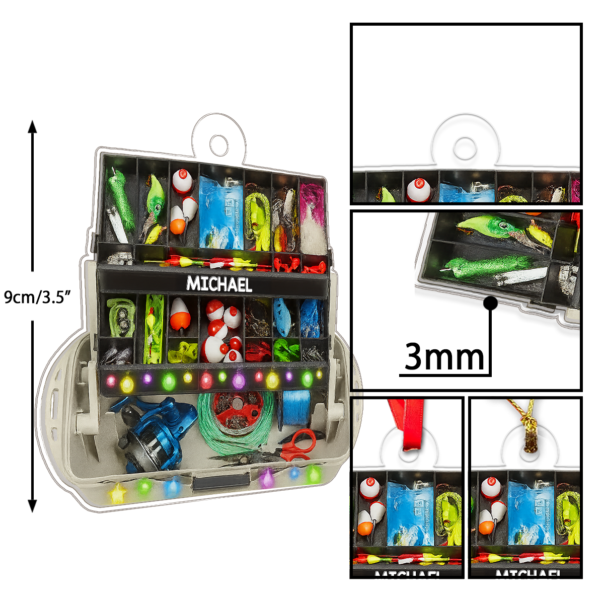 Custom Name Tray Fishing Tackle Box Acrylic Ornament Christmas Gift