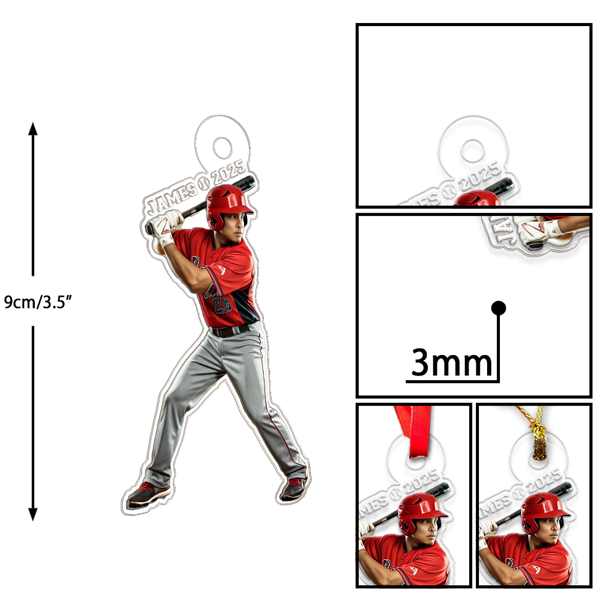 Custom Photo And Name Baseball Xmas Acrylic Ornament Christmas Gift