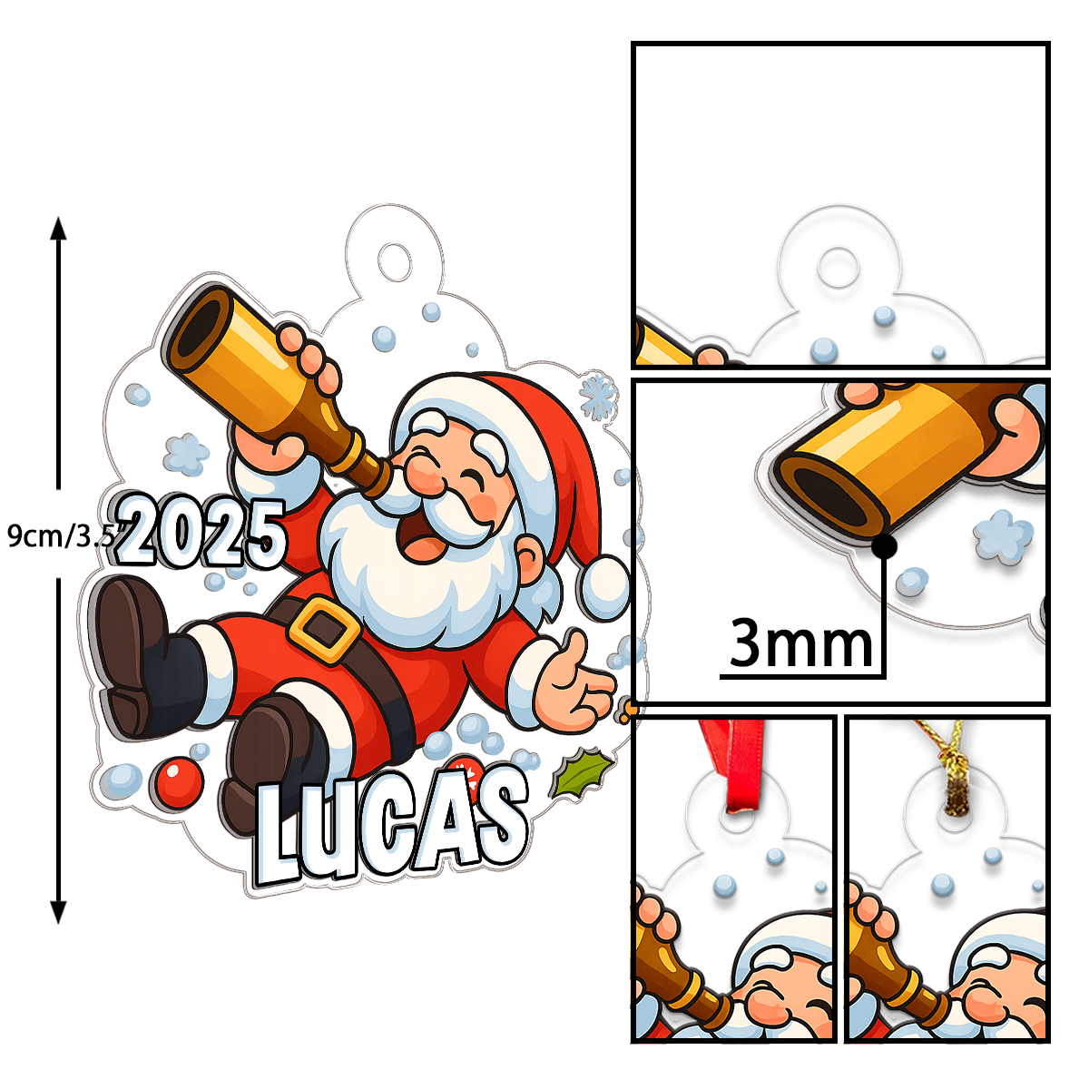 Custom Name Beer Santa Claus Acrylic Ornament Christmas Gift