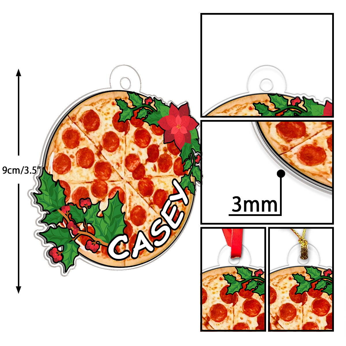Custom Name Pizza Xmas Acrylic Ornament Christmas Gift