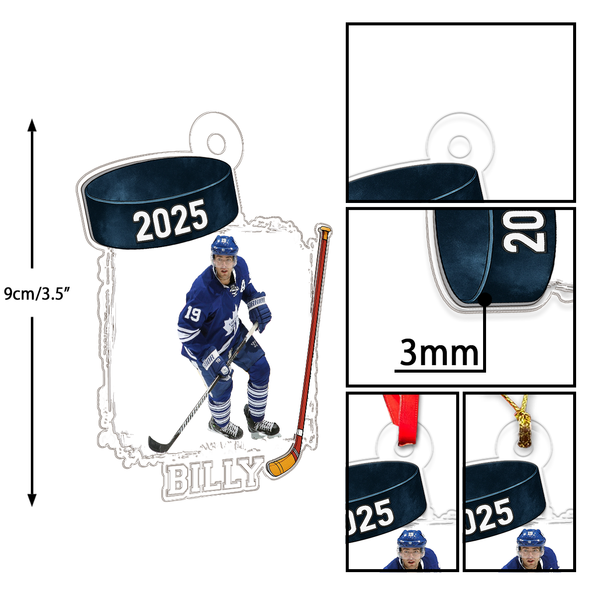 Custom Photo Hockey Player Xmas Acrylic Ornament Christmas Gift