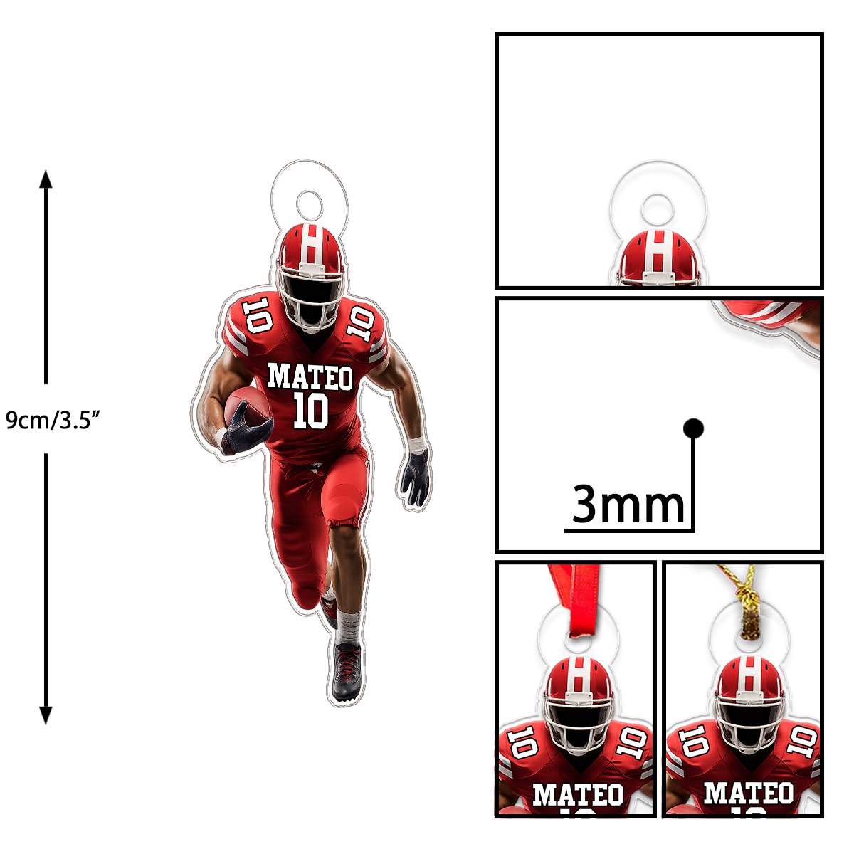 Custom Photo Football Player Acrylic Ornament Christmas Gift