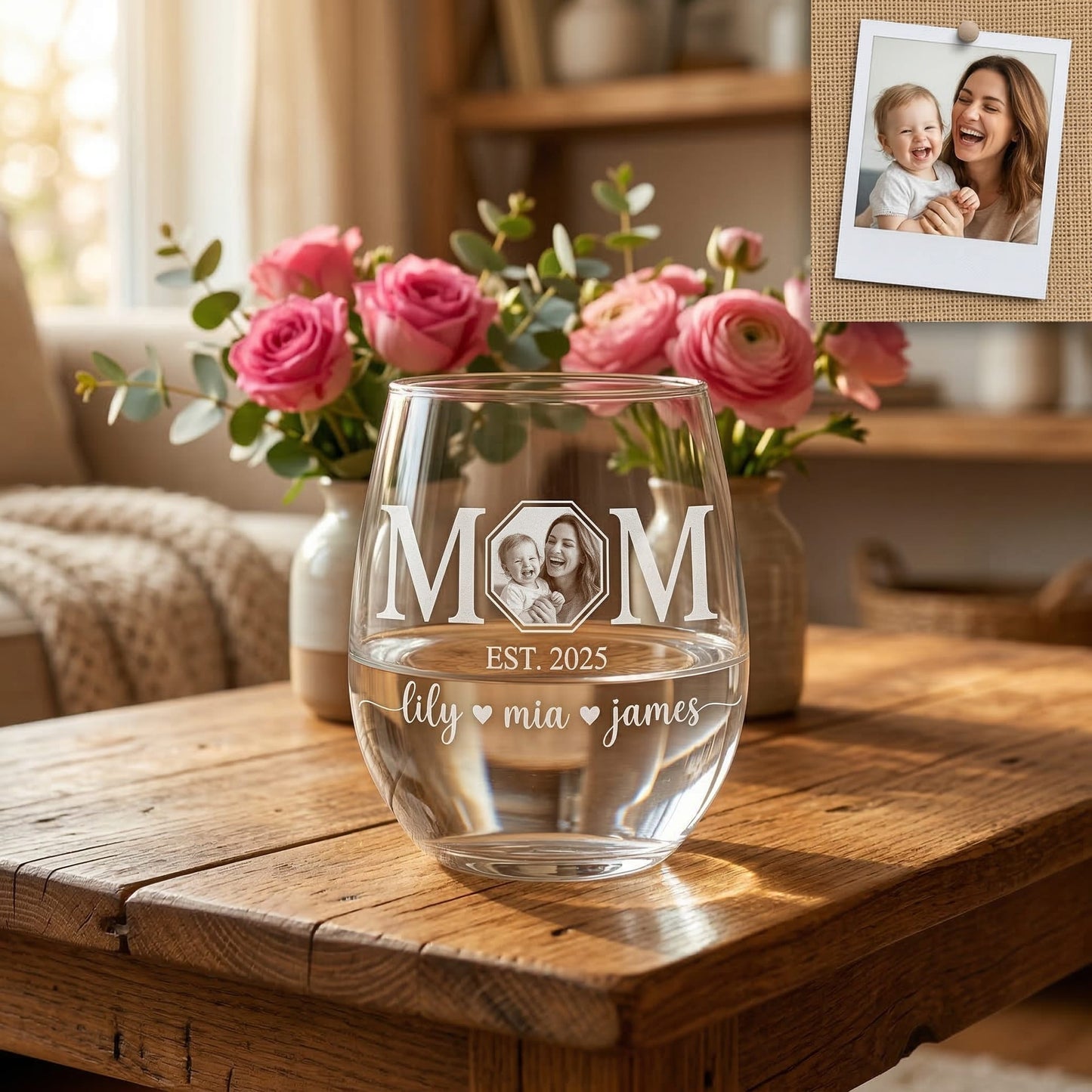 Custom Photo Mom Wine Glass | Personalized Mom Wine Glass | Gift For Mom | Mother's Day Gifts