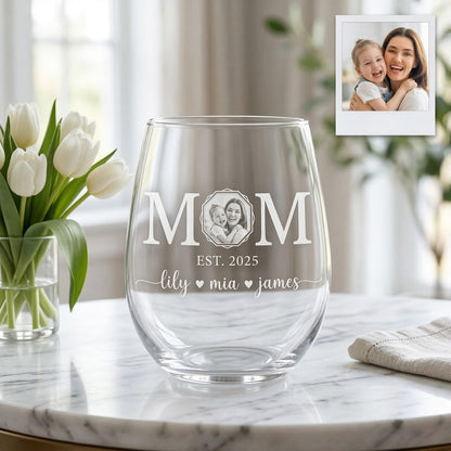 Custom Photo Mom Wine Glass | Personalized Mom Wine Glass | Gift For Mom | Mother's Day Gifts