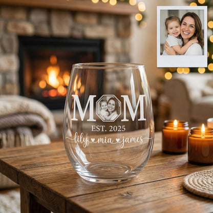 Custom Photo Mom Wine Glass | Personalized Mom Wine Glass | Gift For Mom | Mother's Day Gifts