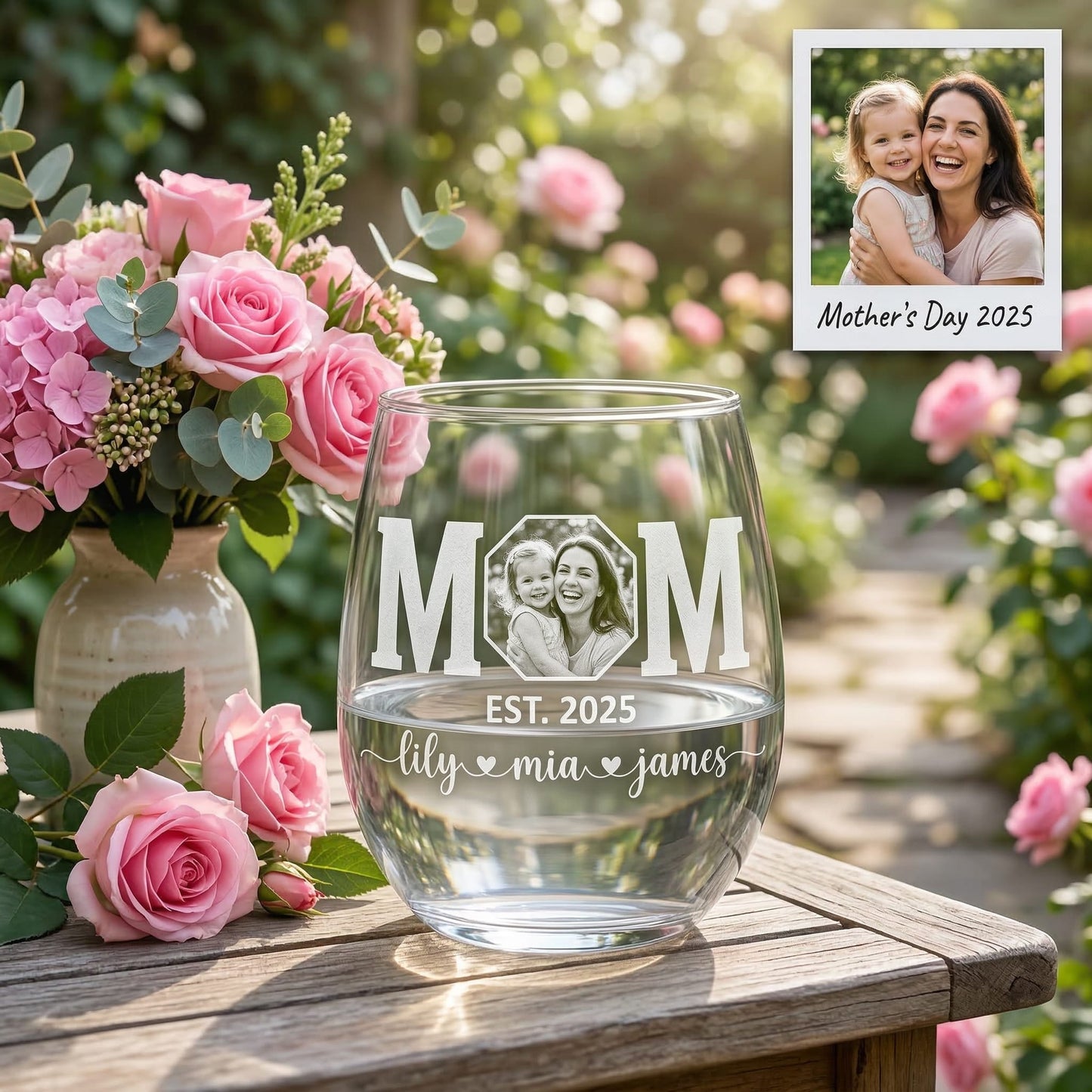 Custom Photo Mom Wine Glass | Personalized Mom Wine Glass | Gift For Mom | Mother's Day Gifts