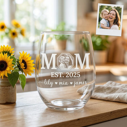 Custom Photo Mom Wine Glass | Personalized Mom Wine Glass | Gift For Mom | Mother's Day Gifts