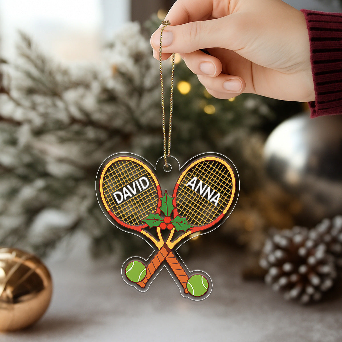 Personalize Tennis Player Team Named Acrylic Ornament Christmas Gift