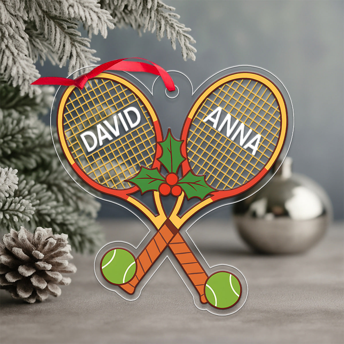 Personalize Tennis Player Team Named Acrylic Ornament Christmas Gift