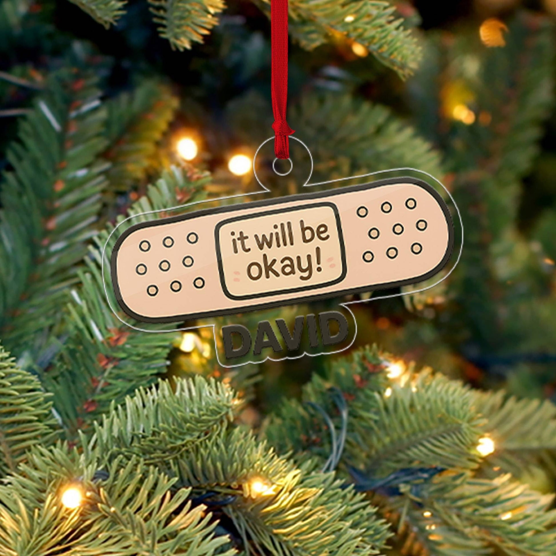 Personalized Bandaid It Will Be Okay Acrylic Ornament, Funny Ornament Gift, Holiday Xmas Decor, Gift For Friends