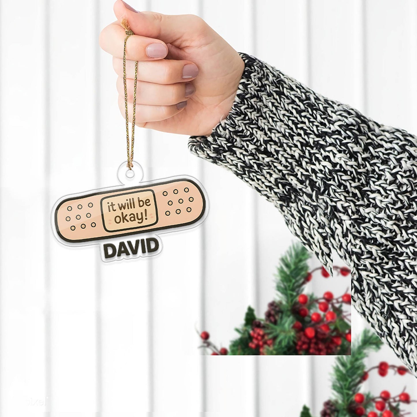 Personalized Bandaid It Will Be Okay Acrylic Ornament, Funny Ornament Gift, Holiday Xmas Decor, Gift For Friends